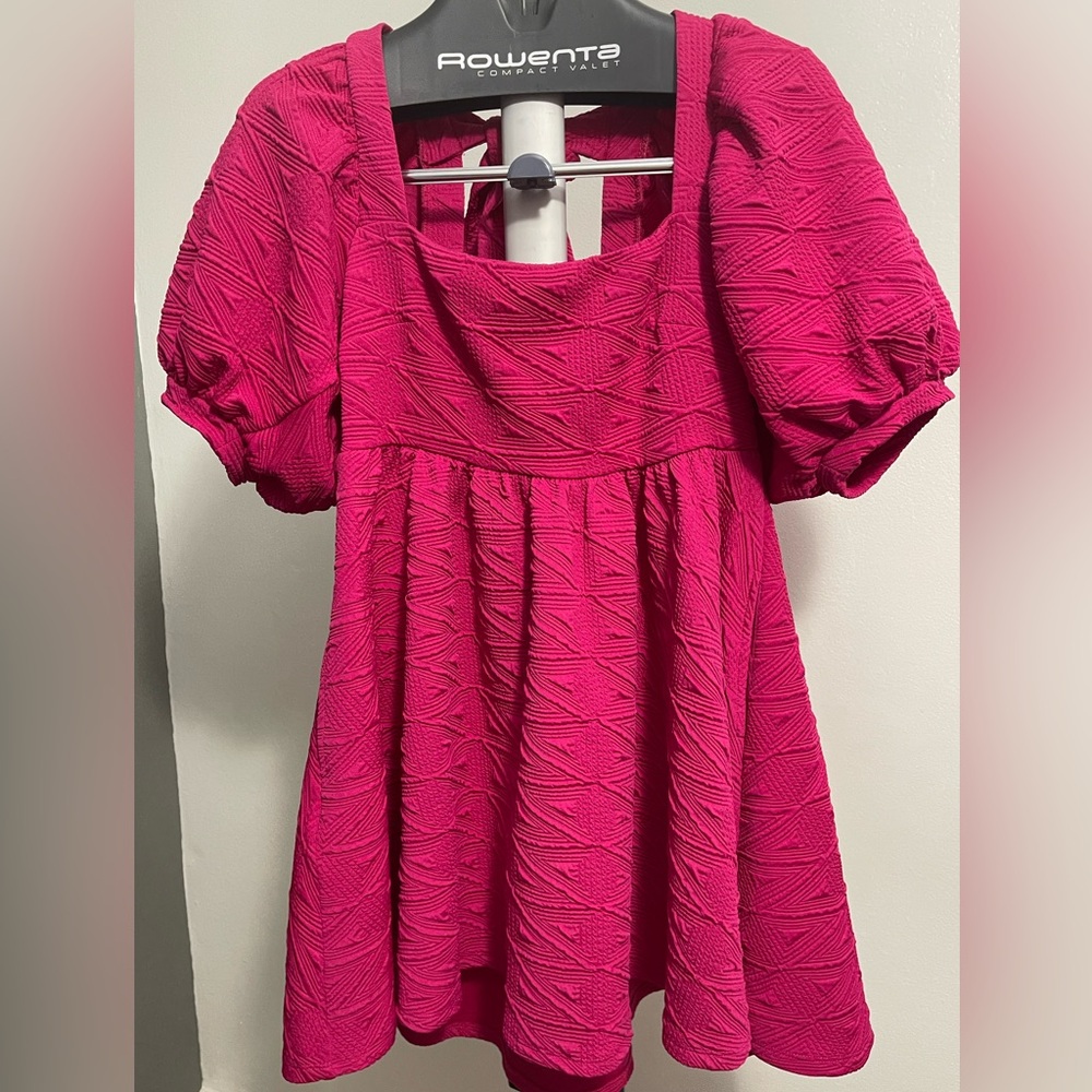Free People Violet Mini Dress in Vibrant Textured Hot Pink Size M